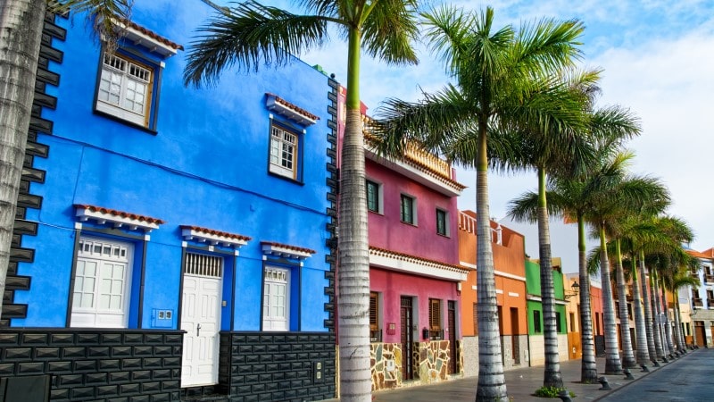 Colourful houses on street in Puerto de la Cruz