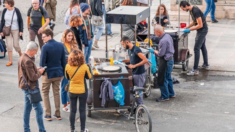 Street vendors cooking crepes on Place de la Concorde square in Paris