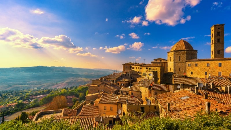 Volterra town skyline in Tuscany, Italy