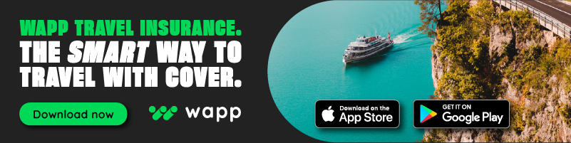 Wapp travel insurance. The smart way to travel with cover. Download now. Banner graphic.