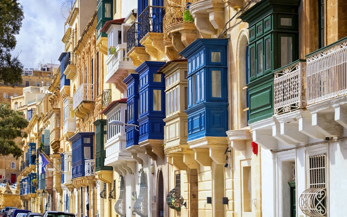 Colourful balconies in the town of Sliema in Malta