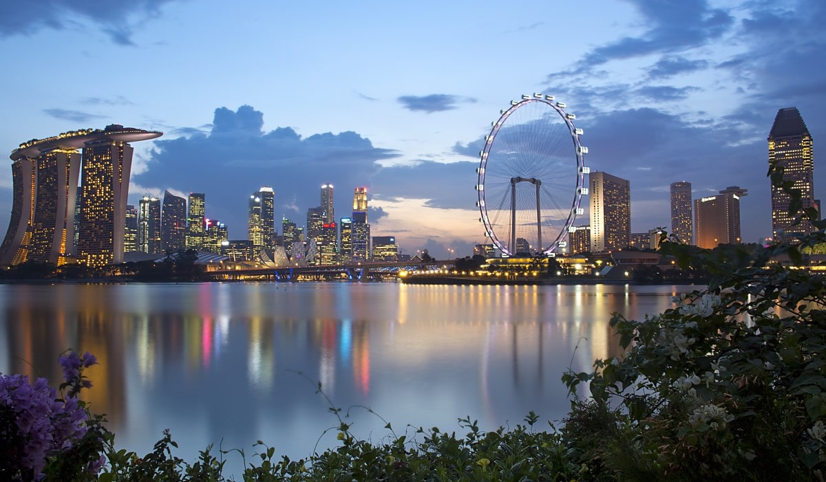 Marina bay view in Singapore at sunset